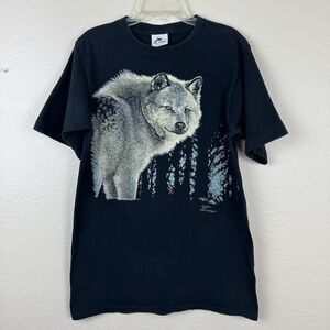 Vintage 90s Gregg Murray Wolf Graphic Tee Gray Ghost Black T-Shirt Medium